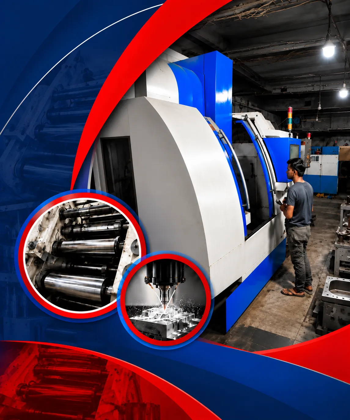Rotogravure printing machine at the Mohindra Mechanical Works workshop
