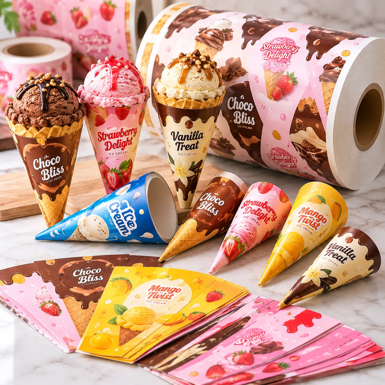 Laminated ice cream cone sleeves